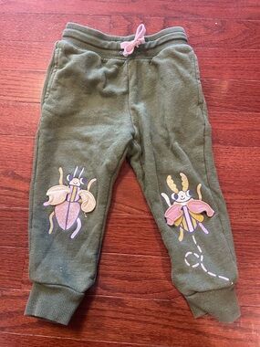 Kids Olive Green Sweatpants with Beetle Appliqués